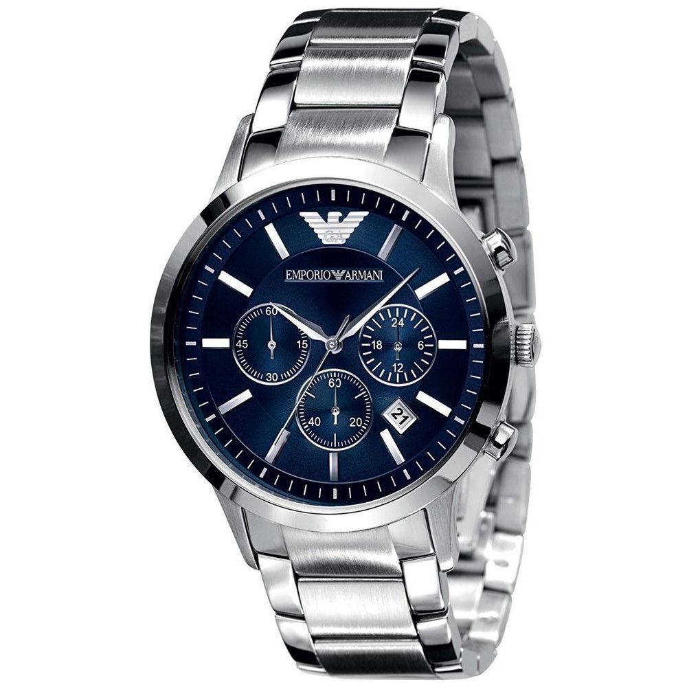 Original Emporio Armani Classic Chronograph Navy Blue Dial Steel