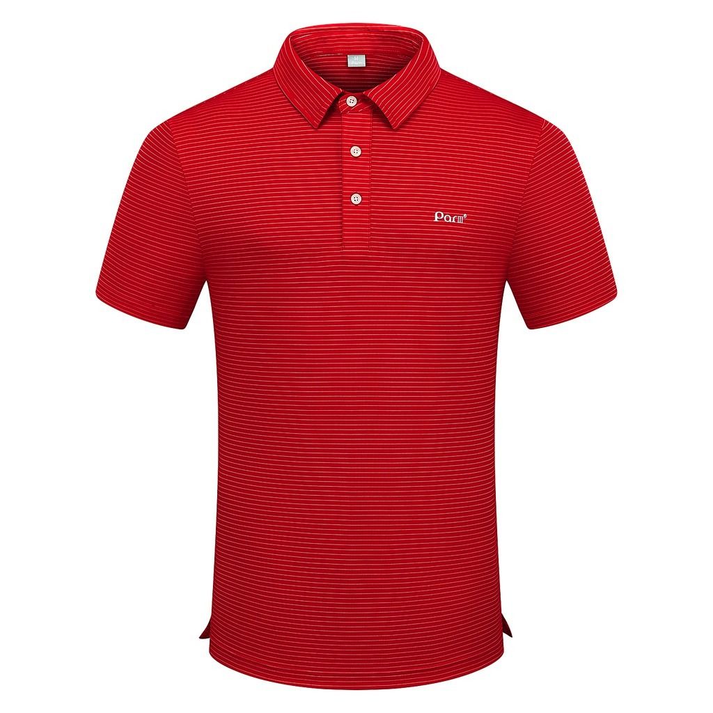 Red and white new arrivals striped golf shirt