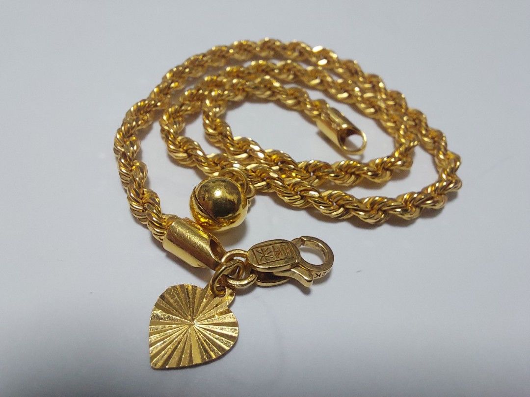 Poh Heng 22k gold 3.5mm diamond cut rope chain anklet 15.45g