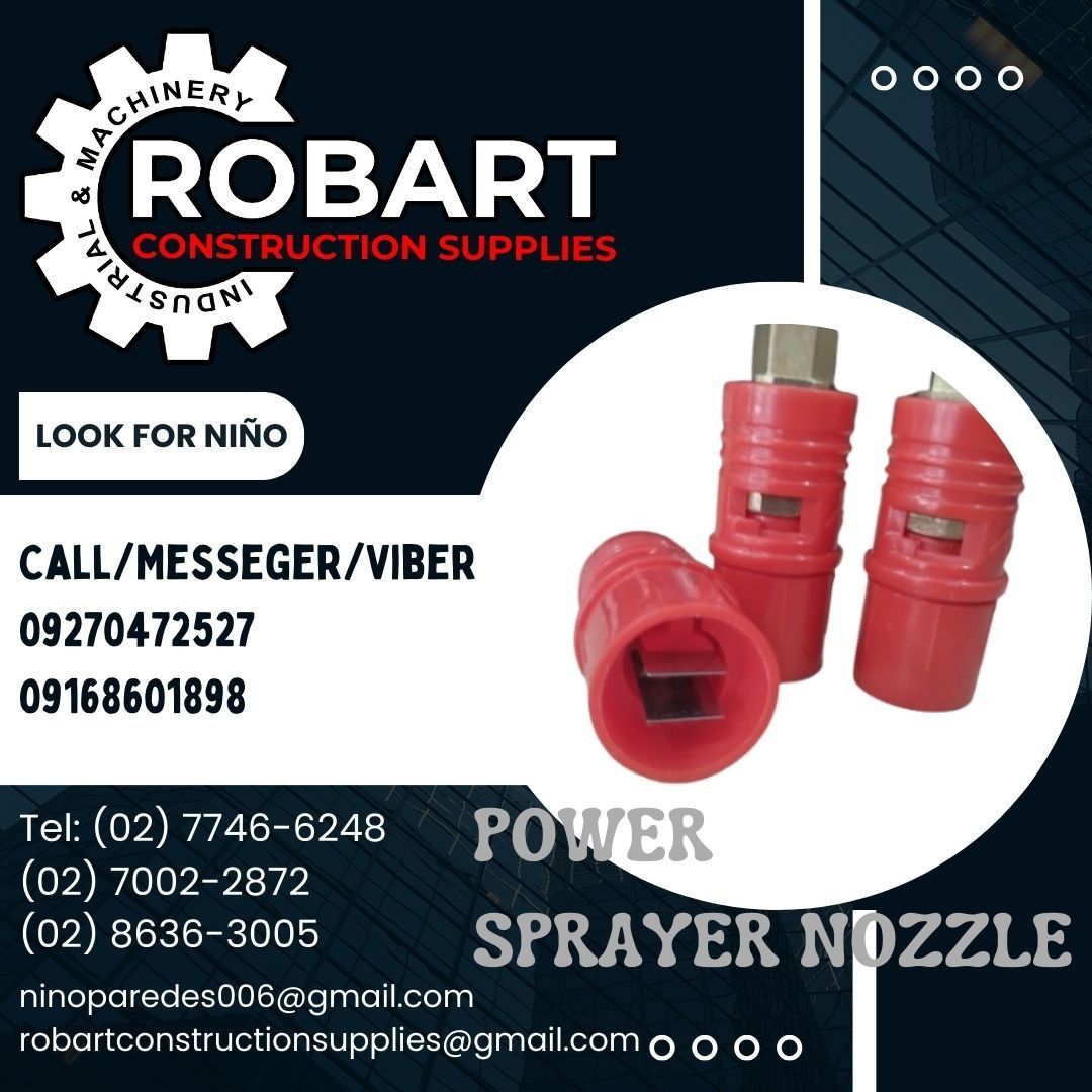 POWER SPRAYER NOZZLE (Category: Construction Tools & Equipment) located in Manila. Submitted by ninoparede24925 (Listing ID 1258053042, Image 1). Description: POWER SPRAYER NOZZLE 1/2" - - FOR INQUIRES: 𝓟𝓵𝓮𝓪𝓼𝓮 𝓬𝓪𝓵𝓵 :09270472527 09168601898 Look for:Niño Paredes Tel: (02) 7746-6248 (02) 7002-2872 (02) 8636-3005 ninoparedes006@gmail.com robartconstructionsupplies@gmai.com 𝑴𝒂𝒏𝒊𝒍𝒂 𝑶𝒇𝒇𝒊𝒄𝒆: 1405 𝒀𝒖𝒔𝒆𝒄𝒐 𝒔𝒕 𝑺𝒕𝒂 𝑪𝒓𝒖𝒛. 