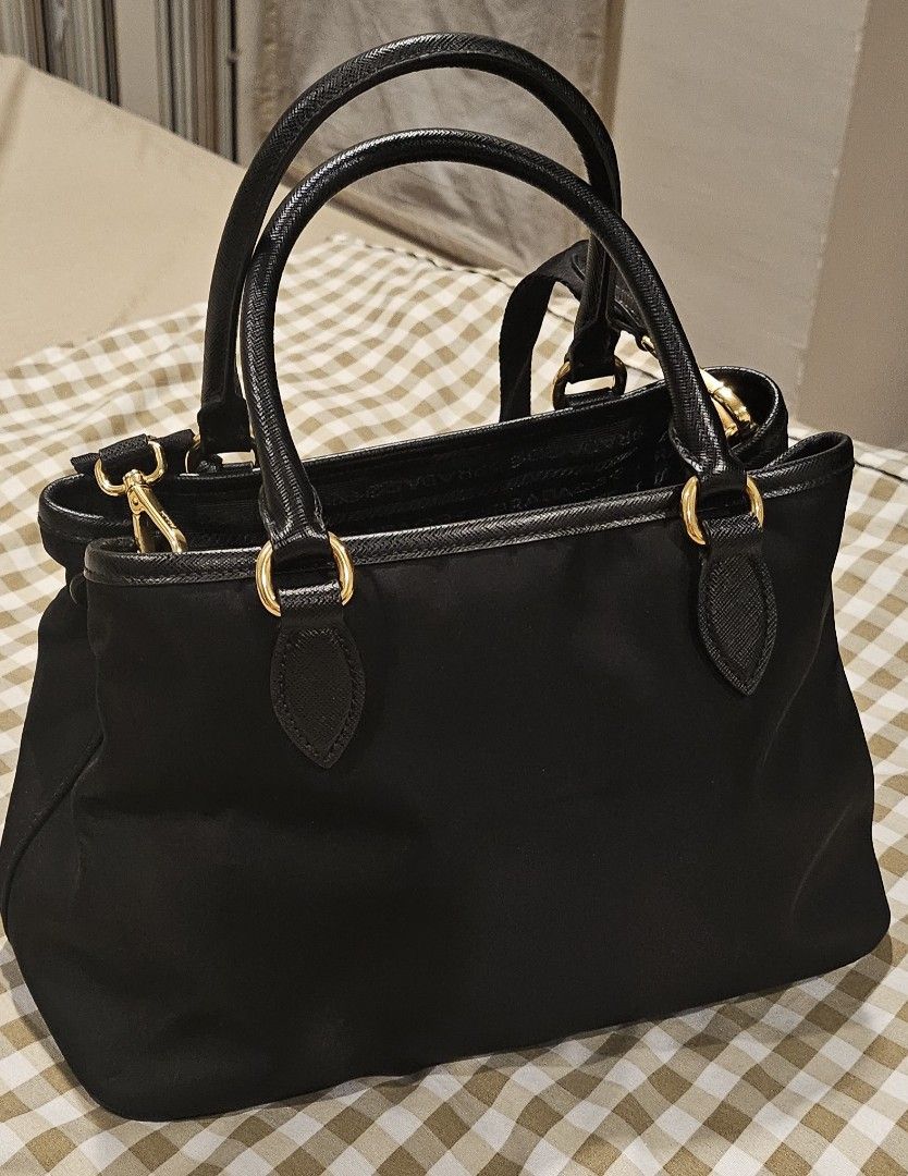 Prada Tessuto Nylon Black Saffiano Small Handbag Satchel 1BA172