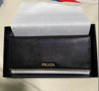 Prada Black Saffiano Metal Bar Flap Wallet - Preloved Prada Canada