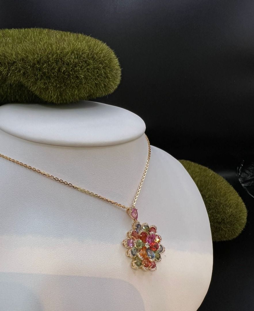Gold necklace discount with sapphire pendant
