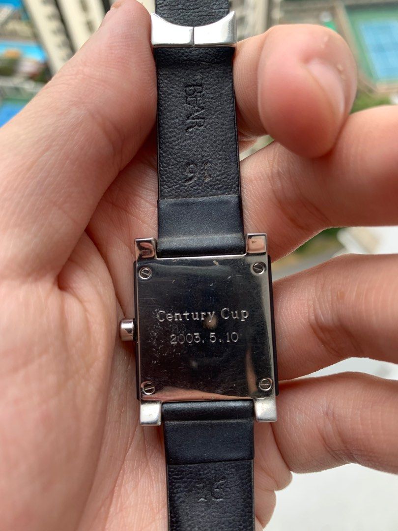 Rare Century watch square case with mirror sides black dial