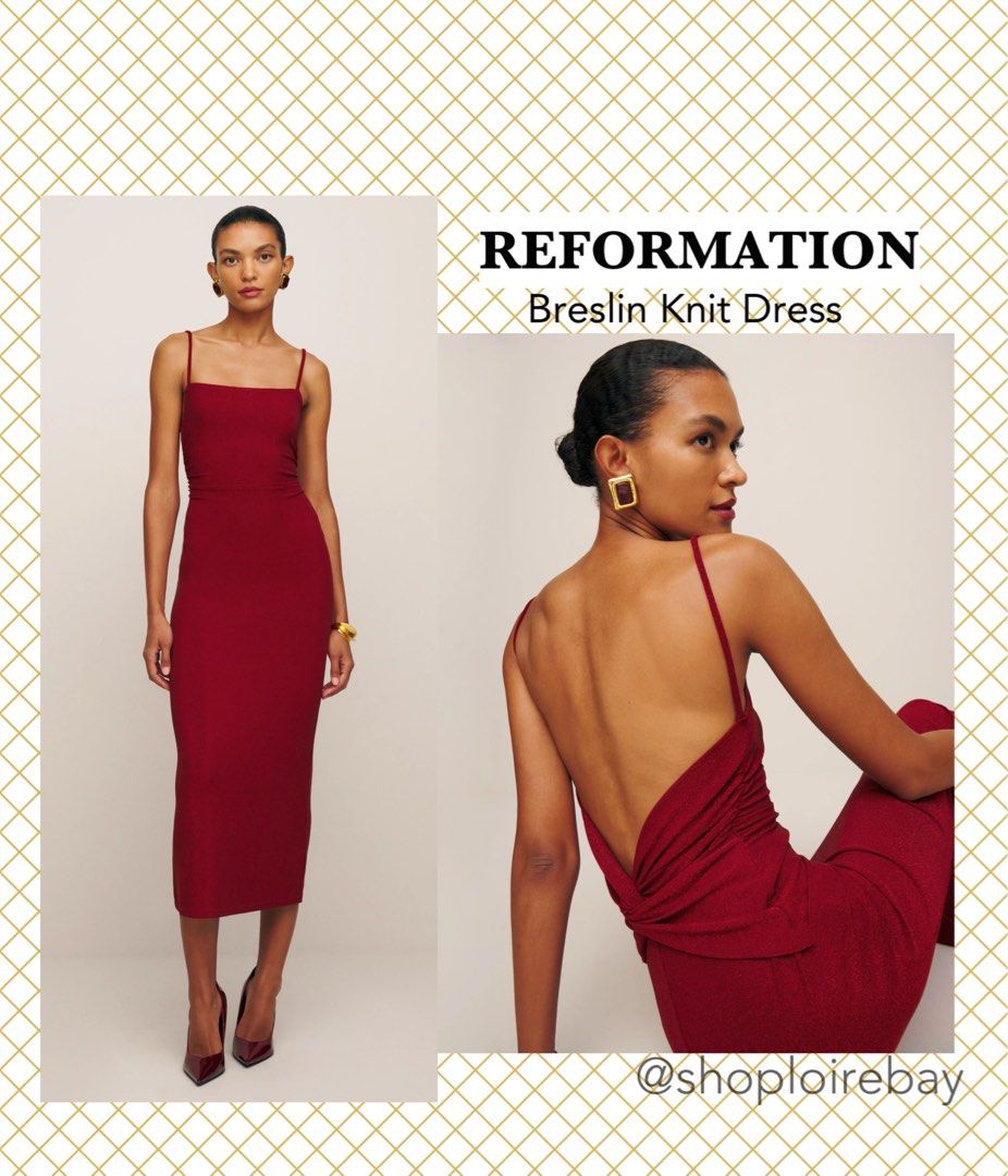 Reformation Breslin Knit Midi Dress burgundy red Women s Fashion Dresses Sets Dresses on Carousell