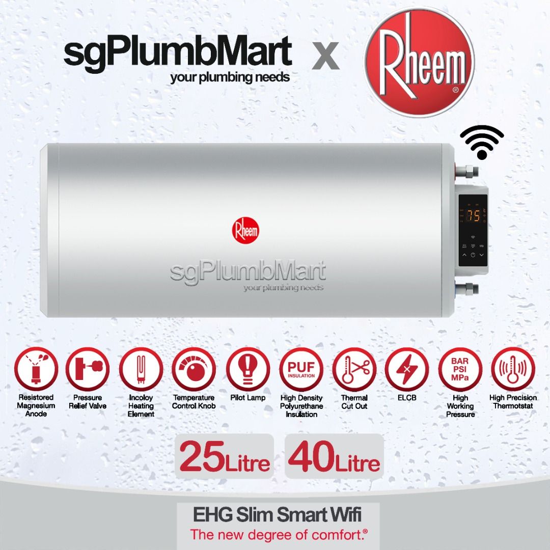 Rheem 25L / 40L EHG Slim Smart WIFI Classic Electric Storage Water Heater  (EHG WIFI-25S / EHG WIFI-40S), Furniture u0026 Home Living, Bathroom u0026 Kitchen  Fixtures on Carousell