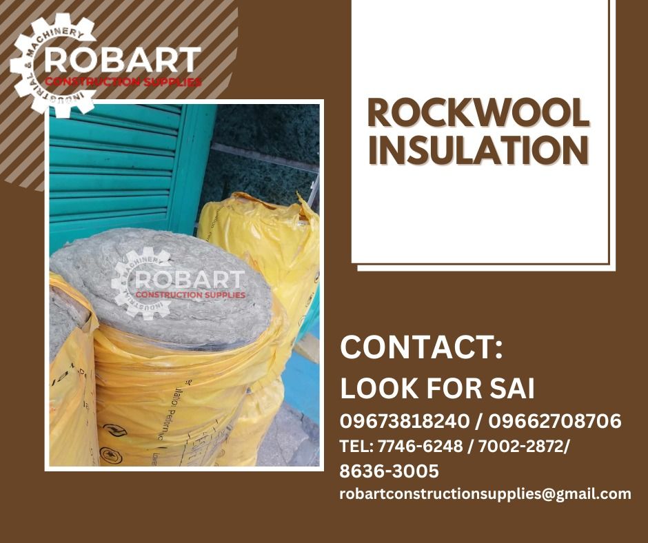 Rockwool Insulation (Category: Construction Tools & Equipment) located in Manila. Submitted by robartehm (Listing ID 1258086362, Image 1). Description: Insulation Rockwool Blanket with 1 sided foil Size: 2" x 2" x 5m x 50kg ROBART CONSTRUCTION SUPPLIES Note: Prices are subject to change without prior notice. For inquiries: For FAST TRANSACTION: Call: Sai Robart - 09673818240 / 09662708706 Vbr: Robart Sai - 09673818240 Email: sairobart3@gmail.com 