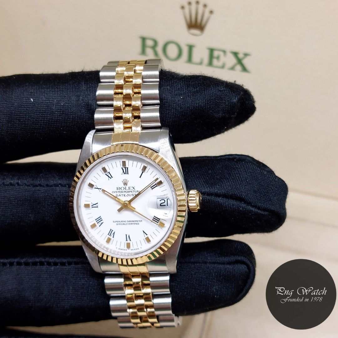 NOT AVAILABLE Rolex 31mm Oyster Perpetual 18K Half Yellow Gold White Roman Dial Datejust REF 68273 N Series 2