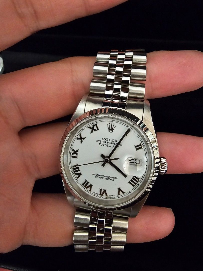 Rolex Datejust (36mm) White Gold (Category: Luxury Watches) located in Pasig City. Submitted by jcrobles9 (Listing ID 1258113431, Image 3). Description: Rolex datejust 36mm (whitegold) reference 16234 2002 model with links / no box. recently serviced and. with authentication cert. open to offers pm if interested.
