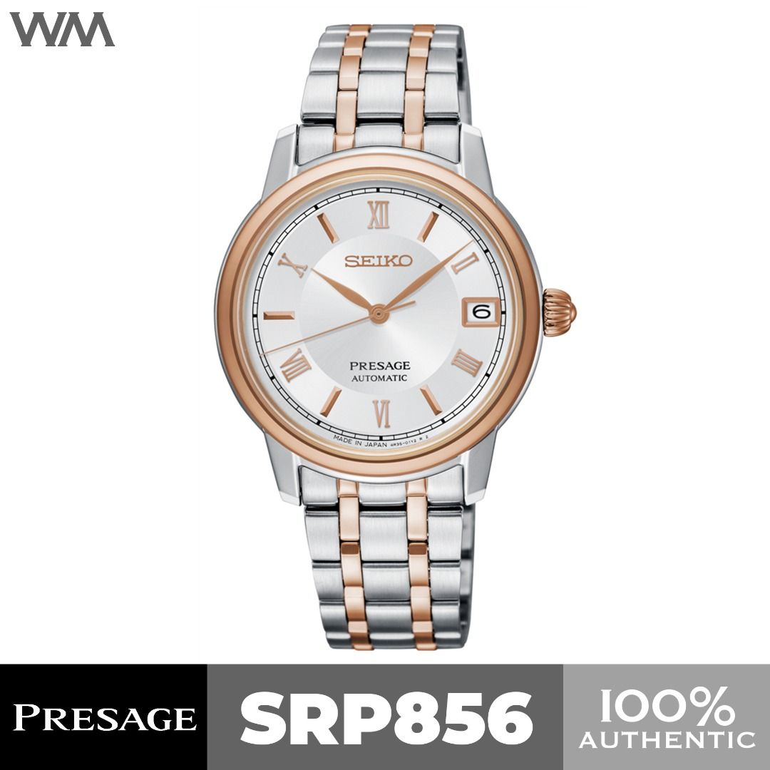 Seiko Presage Two Tone Silver Rose Gold Stainless Steel Women s Automatic Watch SRP856 SRP856J1