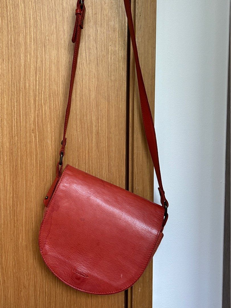 Red leather crossbody store handbags