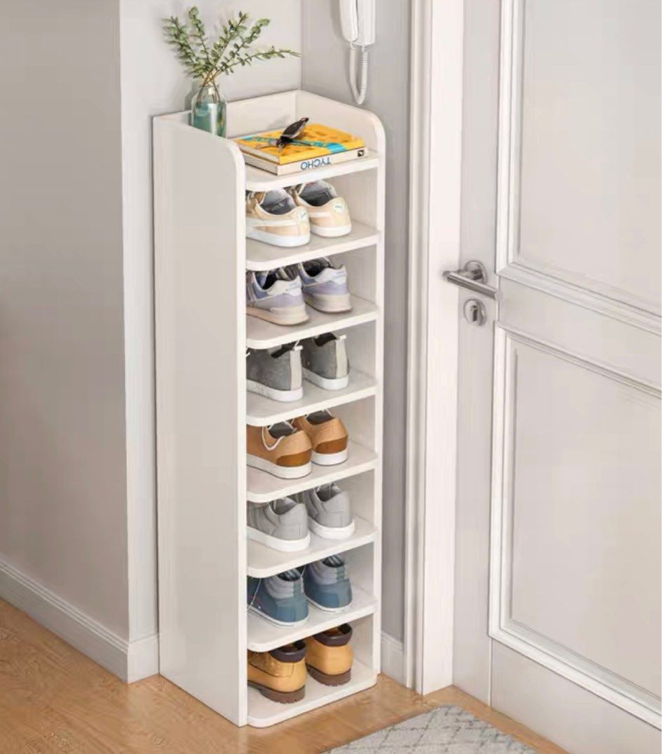 Tribesigns Shoe Cabinet 5-Tier Shoe Storage Cabinet with Open Shelves &  Hooks, Freestanding Wooden Shoe Rack Storage Modern Shoe Organizer for