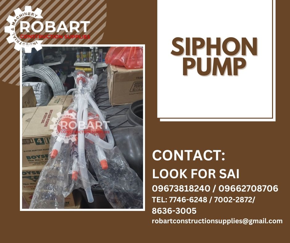 Siphon Pump (Category: Construction Tools & Equipment) located in Manila. Submitted by robartehm (Listing ID 1258085212, Image 1). Description: Siphon Pump DP-25 ROBART CONSTRUCTION SUPPLIES Note: Prices are subject to change without prior notice. For inquiries: For FAST TRANSACTION: Call: Sai Robart - 09673818240 / 09662708706 Vbr: Robart Sai - 09673818240 Email: sairobart3@gmail.com SEND US MESSAGE FOR INQUIRIES ‼️ ‼️ - 100% Trusted Supplier - 
