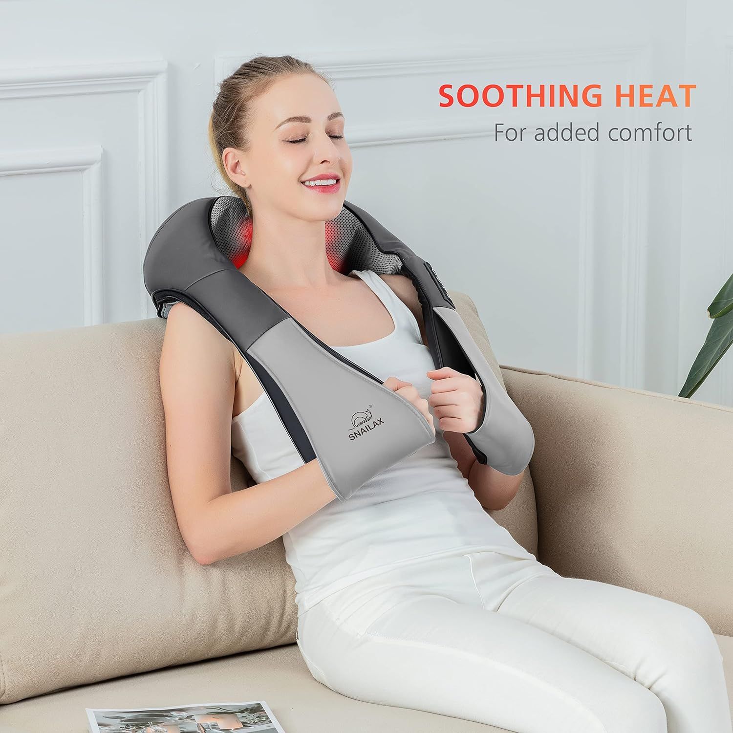 Snailax Heated Neck and Shoulder Massager, Electric Heating Pad for Back  Pain Relief, Heat Wrap with Adjustable Levels & Vibration Massage, Gifts