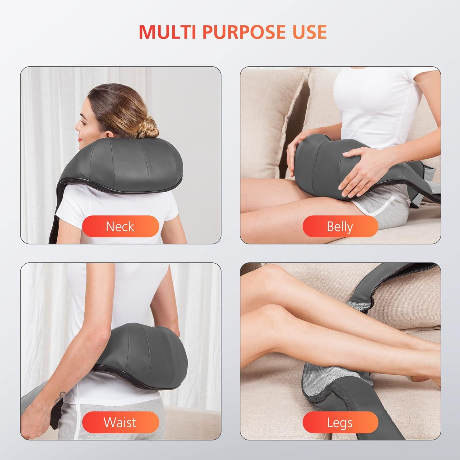 RENPHO Shiatsu Neck and Shoulder Back Massager with Heat, Electric Deep Tissue 3D Kneading Massage Pillow for Relief on Waist, Leg, Calf, Foot, Arm