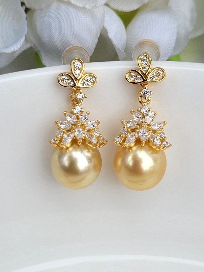 18K Yellow Gold Pearl Tictac/Drop Earrings | Shopee Philippines