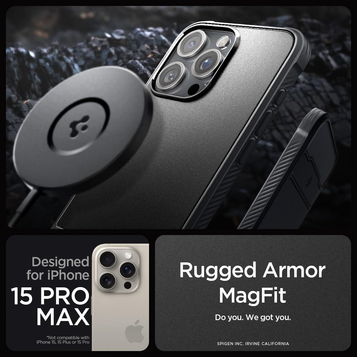 iPhone 15 Pro Max Spigen Tough Armor Mag Case - Gunmetal