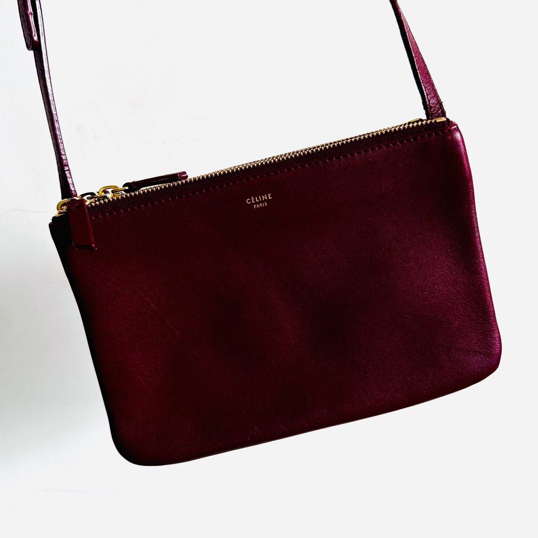 celine trio small in burgundy, Luxury, Bags & Wallets on Carousell