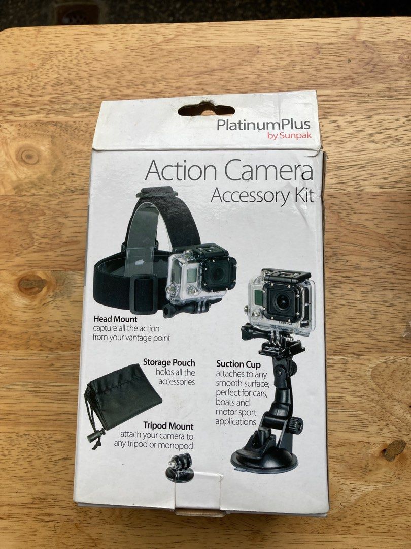 Sunpak Action Camera Accessory Kit (Category: Tripods & Monopods) located in Quezon City. Submitted by marvinii (Listing ID 1258211345, Image 2). Description: Brand new Deformed box but item in good condition Sunpak ACTION-3BB Highlights For Select GoPro Cameras Includes Head Mount Articulating Suction Cup Mount Tripod Mount Features This 3-piece Sunpak Action Camera Accessory Kit is designed to complement select GoPro cameras by providing you wi