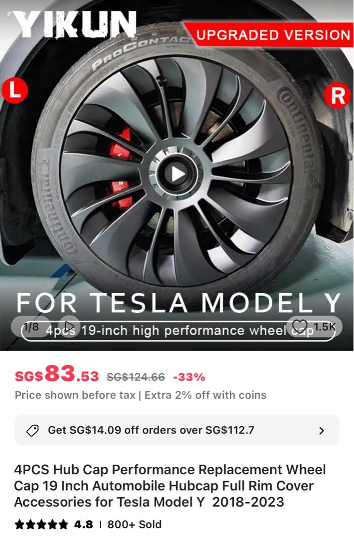 Tesla Model Y Wheel Covers (4 Pcs) for 19 Inch Wheel