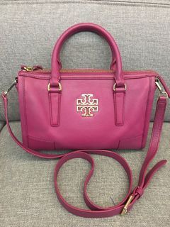 七五成新Tory Burch 紫色britten牛皮包