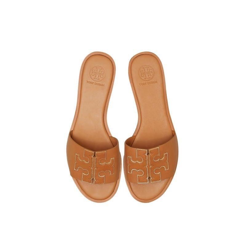 Tory Burch Ines Slides in Tan Spark Gold Luxury Sneakers