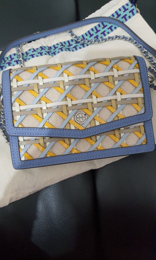 Tory Burch Robinson Woven Mini Shoulder Bag Bluewood, Fesyen
