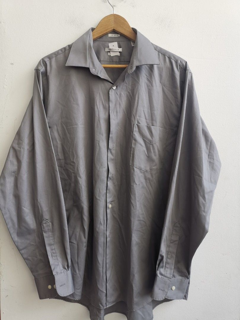 VAN HEUSEN Men Fashion Long Sleeve Grey Regular Fit Lux Sateen