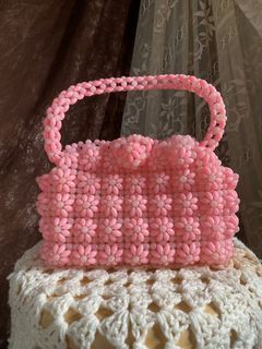 Vintage beaded bag flower beaded bag pink beaded bag pink vintage bag  handmade bag