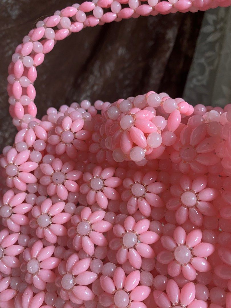 Vintage beaded bag flower beaded bag pink beaded bag pink vintage bag handmade bag