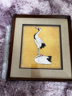 Vintage Mancurian Crane Or Japanese Crane framed artwork wood and glass