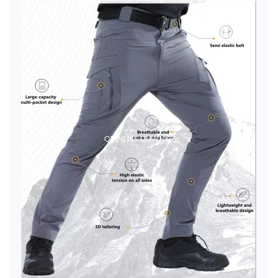 Waterproof Quick Dry Pants for men army military Tactical Pants multi pocket stretchable cargo pants thin Ix7