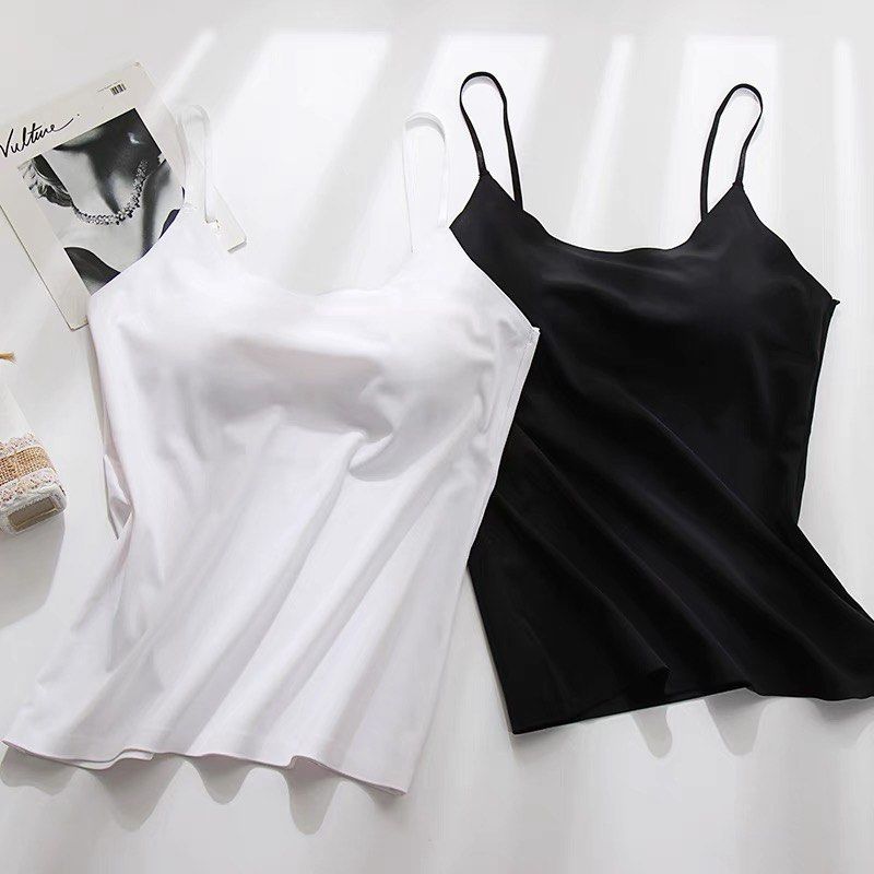White Black Camisole Inner Top Strappy Silk Soft, Women's Fashion