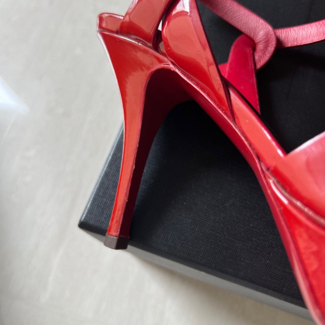 YSL tribute platform sandals patent leather heels red Women s