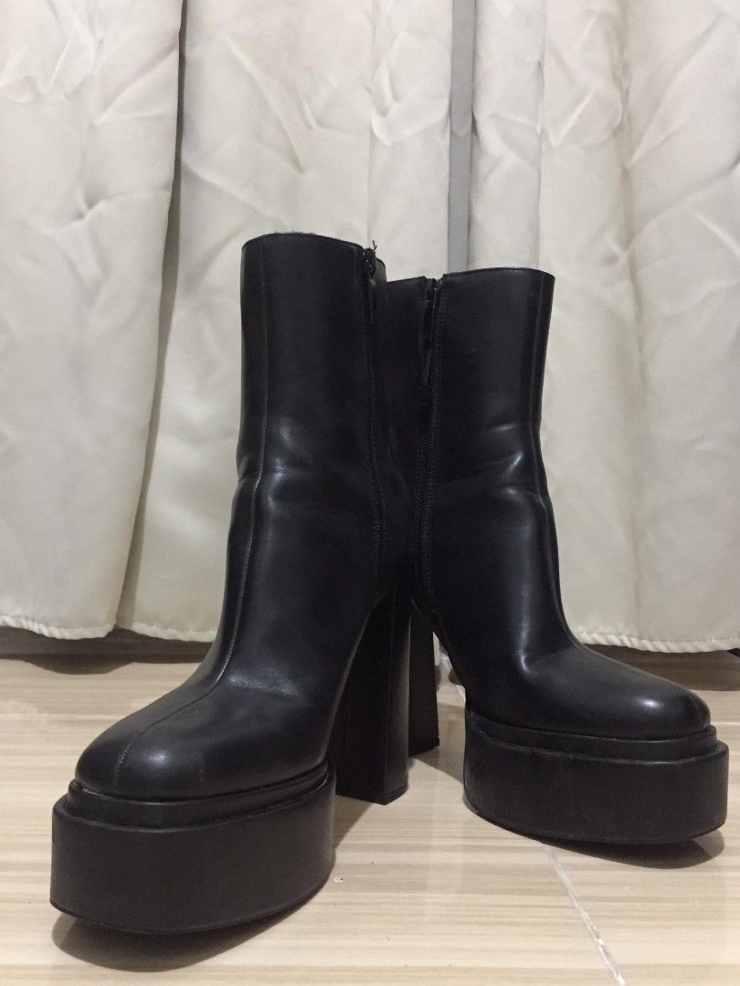 Zara embossed leather platform ankle boots cheap