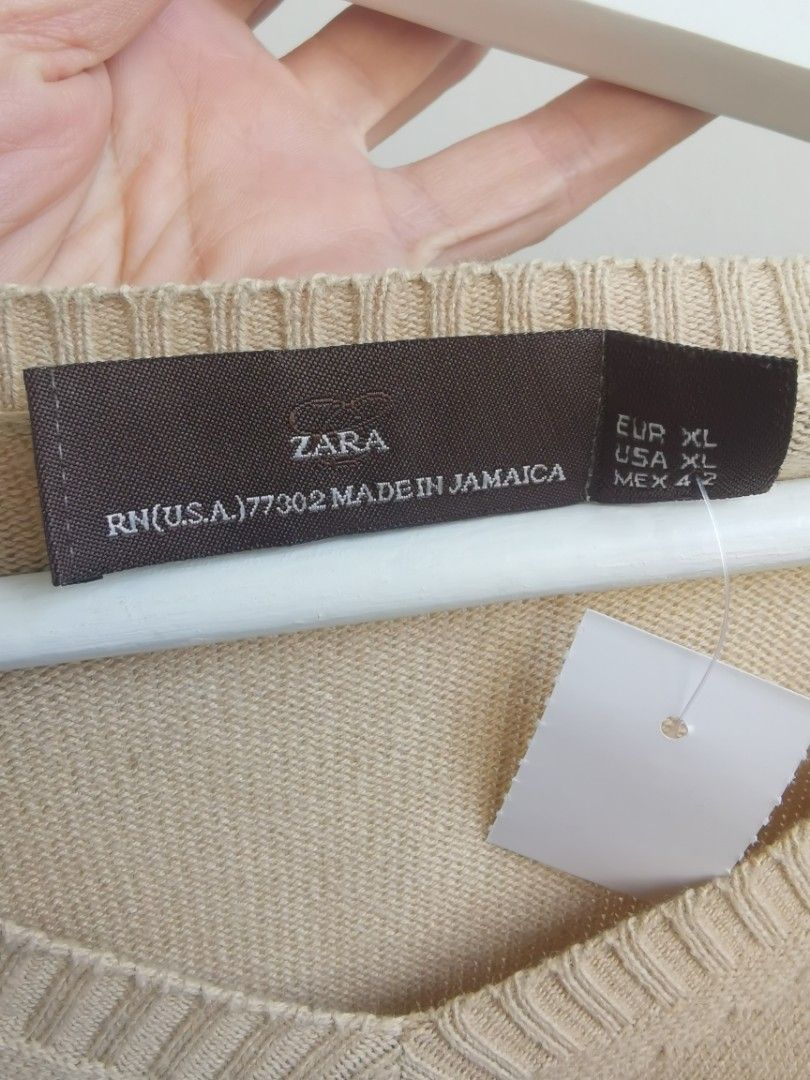 ZARA Men Fashion Long Sleeve Beige Knitwear Warm Sweater A