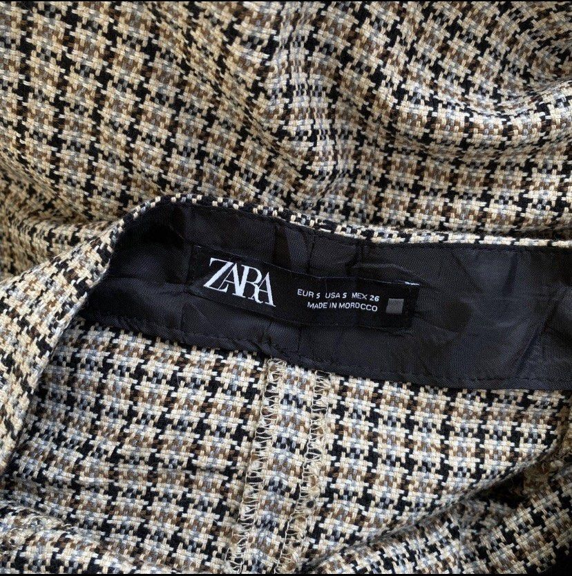 ZARA Wrap Skirt Katun Tweed Plaid Side Button- Rok ZARA katun