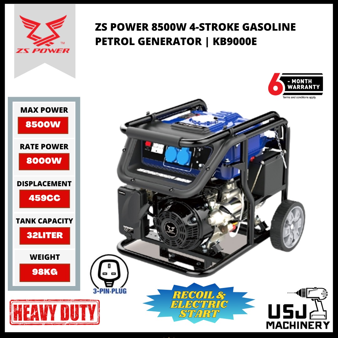 ZS POWER 8500W 4Stroke Gasoline Petrol Generator KB9000E With Big