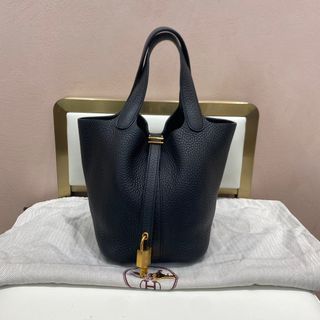 Hermes picotin Lock 18 Bag lime/ sesame stamp Y with a twilly
