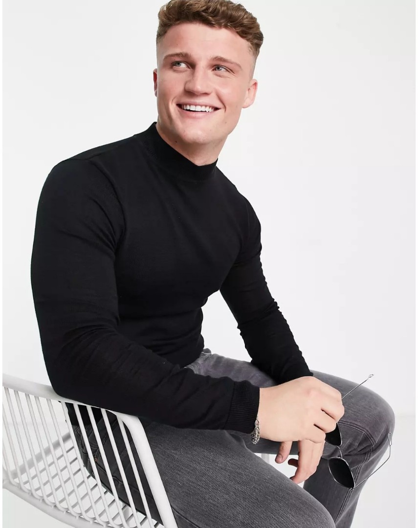 ASOS DESIGN long sleeve muscle T-shirt with turtleneck in black