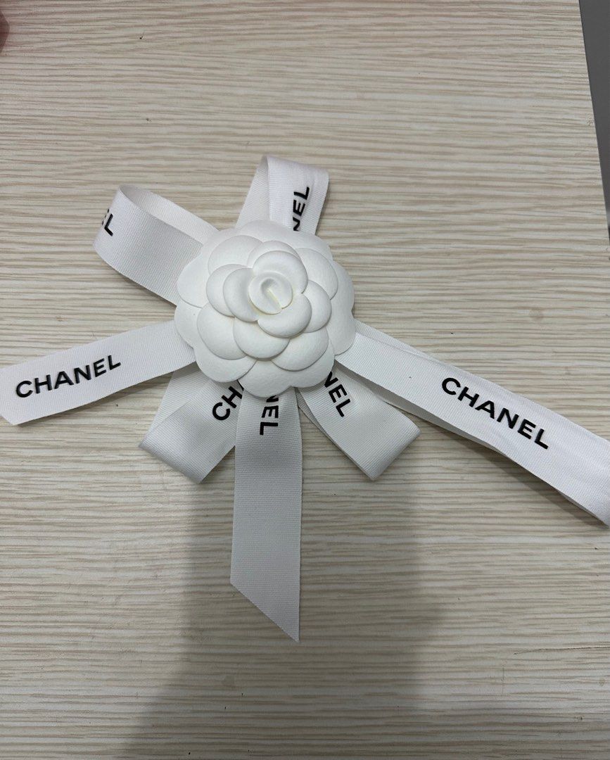Chanel Vintage Chanel White Camellia & Black Ribbon Bow Barrette Hair