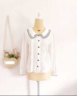 Axes Femmes Cute White Collar Shirt Embroidery Blouse