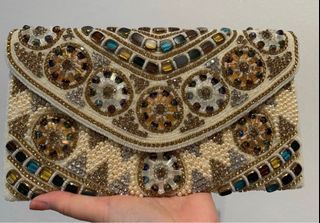 Beaded gemstones pearl rhinestones clutch bag from Dubai