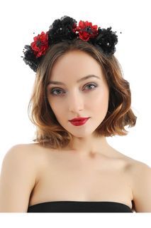 Black and Red Day of the Dead Flower Crown Headband Halloween Costume