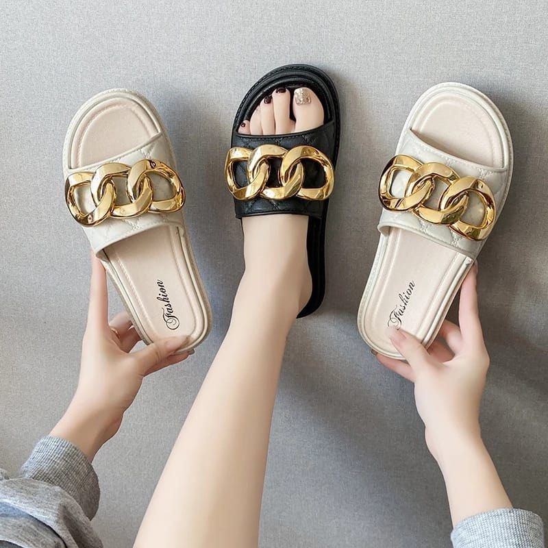 White and gold best sale slippers