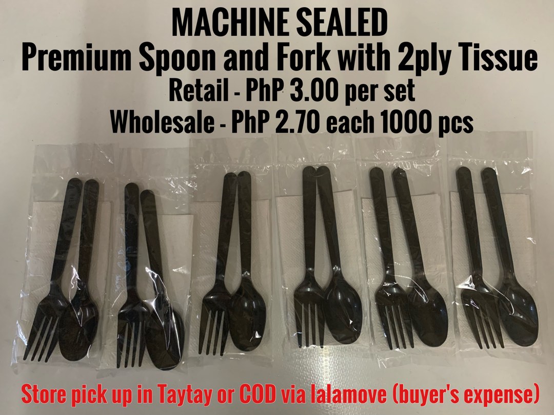 Black Disposable Spoon and Fork with Tissue Set., Furniture & Home