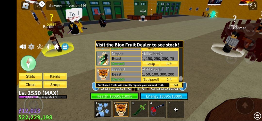 BLOX FRUIT ACC, MAX LVL, PERM FRUITS, ALL GAME PASSES