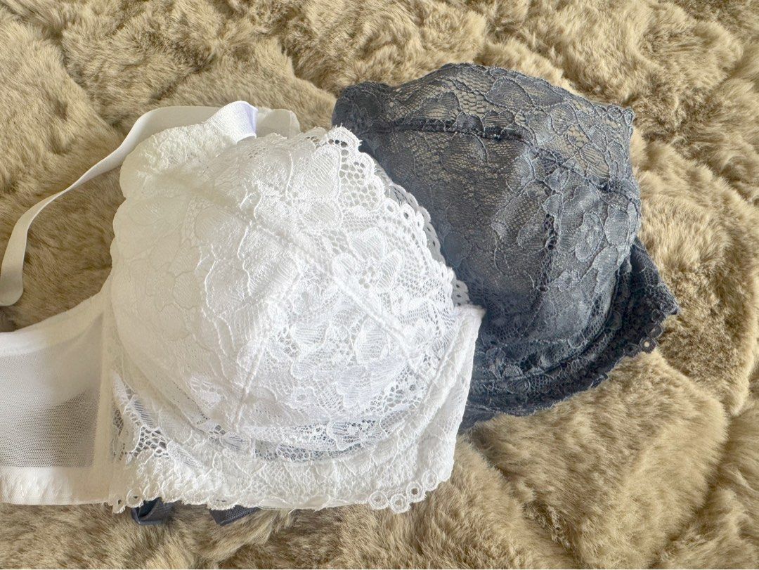 BN H&M Plus size UK32F cup underwire non padded lace bras (white and  greyish blue) free band extension to 36F, Women's Fashion, New  Undergarments & Loungewear on Carousell