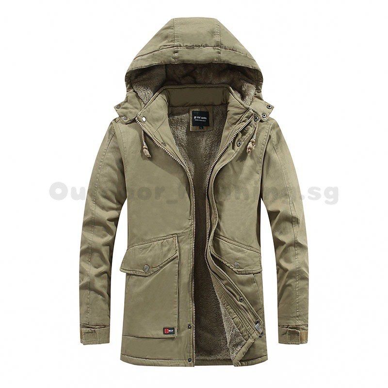 BRAND NEW IN STOCK Winter Men Cotton Parka Jacket 2023 New Casual Mid Length Thick Coat Warm Fleece Parkas Mens Hooded Fashion Army Green Coats CHQB
