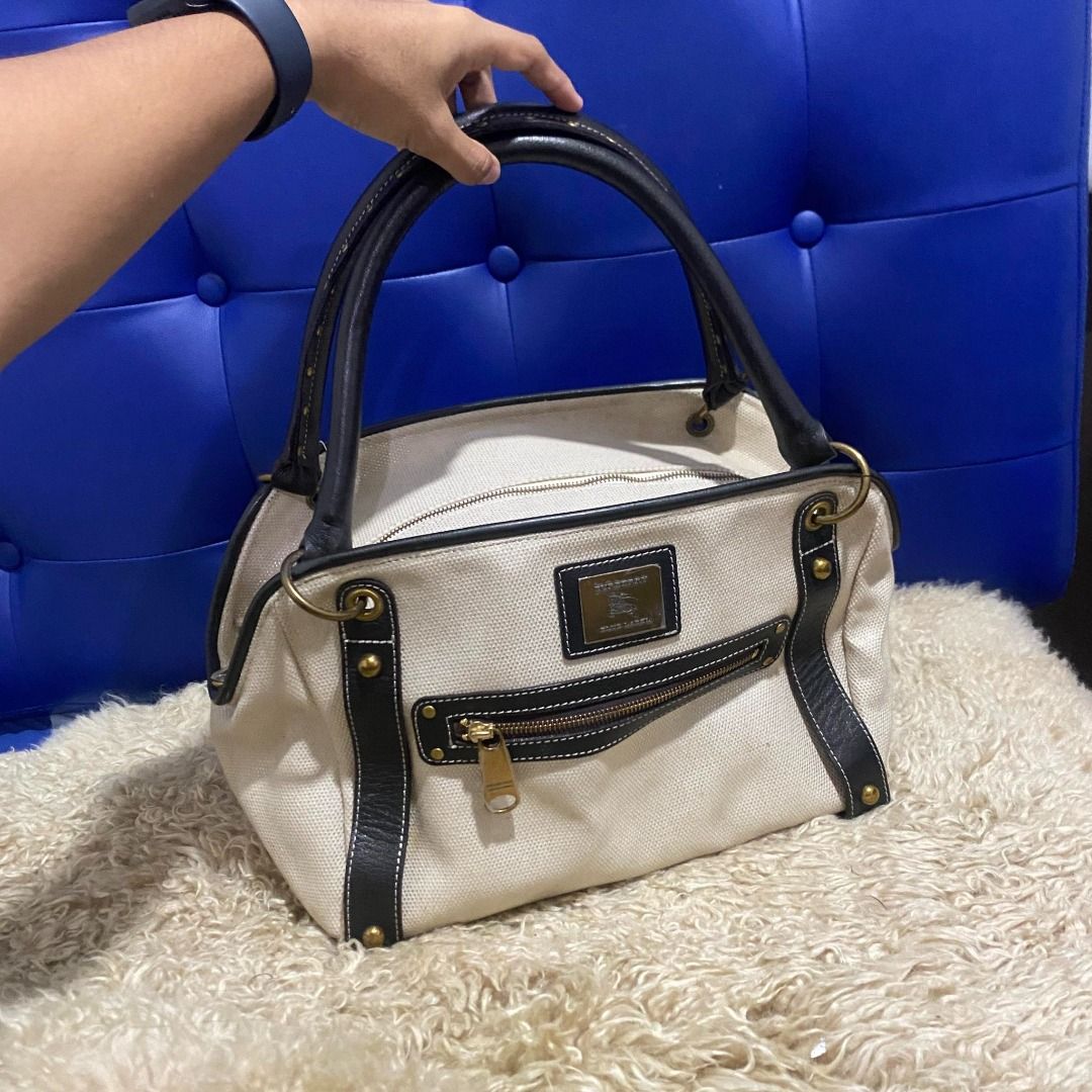 BURBERRY-Blue-Label-Canvas-Leather-Shoulder-Bag-Black-Beige